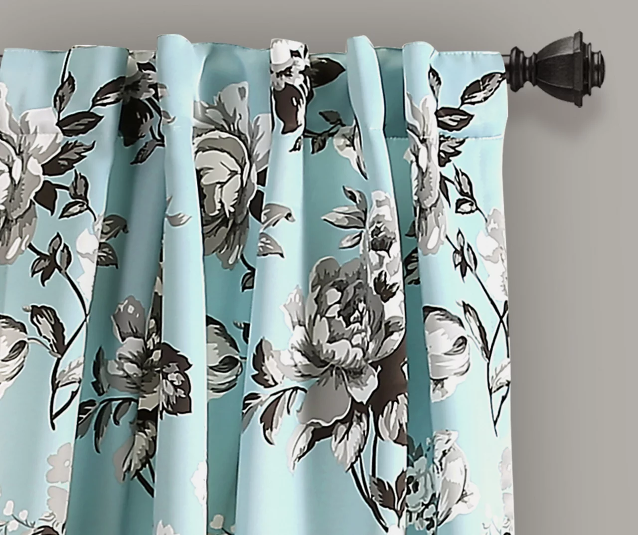 Tania Floral Blue & Gray Room-Darkening Back Tab Curtain Panel Pair, (95") 2 Tania Floral Blue & Gray Room-Darkening Back Tab Curtain Panel Pair, (95") - Image 2