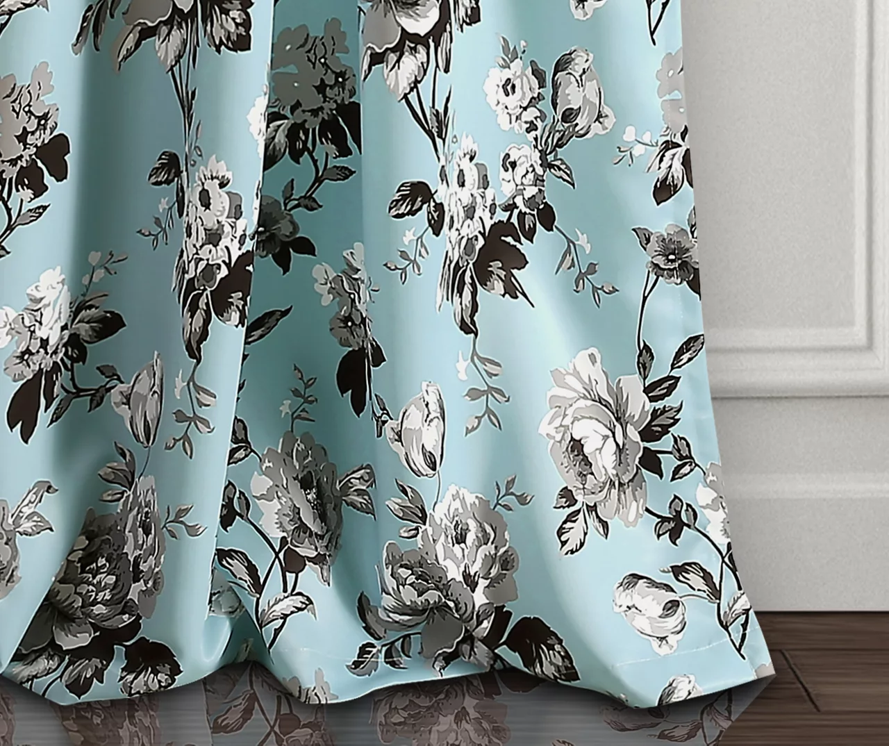 Tania Floral Blue & Gray Room-Darkening Back Tab Curtain Panel Pair, (84") 2 Tania Floral Blue & Gray Room-Darkening Back Tab Curtain Panel Pair, (84") - Image 2