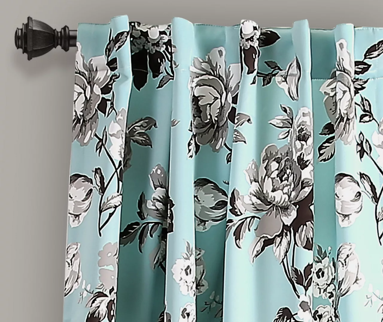 Tania Floral Blue & Gray Room-Darkening Back Tab Curtain Panel Pair, (84") 3 Tania Floral Blue & Gray Room-Darkening Back Tab Curtain Panel Pair, (84") - Image 3