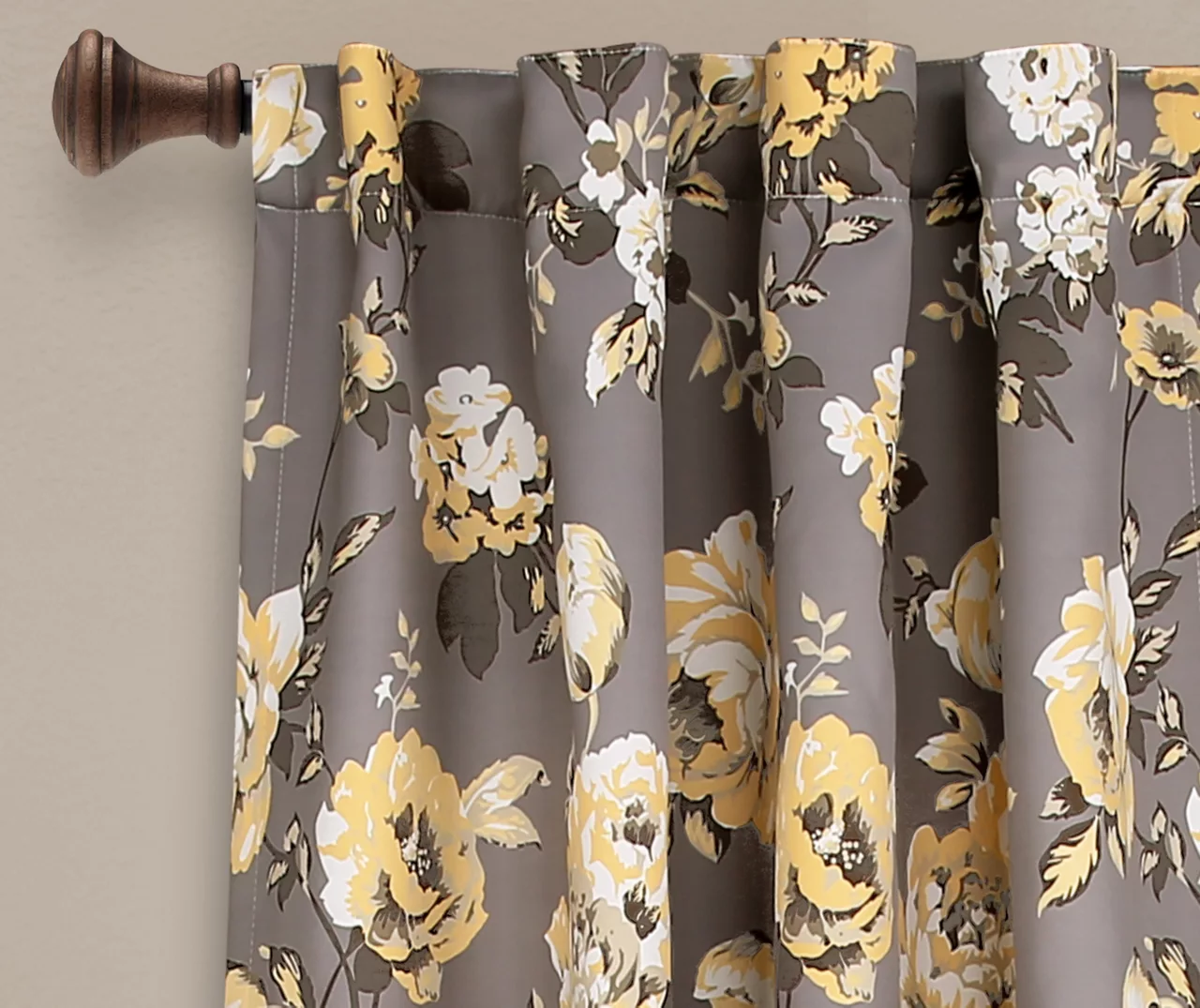 Tania Floral Gray & Yellow Room-Darkening Back Tab Curtain Panel Pair, (84") 2 Tania Floral Gray & Yellow Room-Darkening Back Tab Curtain Panel Pair, (84") - Image 2