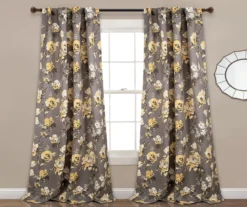 Tania Floral Gray & Yellow Room-Darkening Back Tab Curtain Panel Pair, (84")