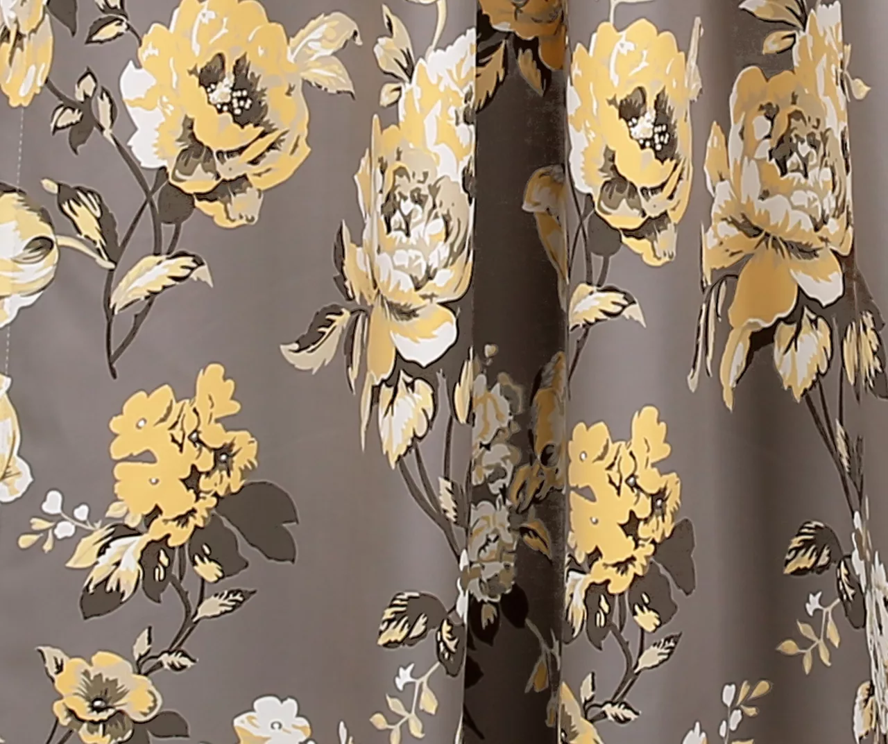 Tania Floral Gray & Yellow Room-Darkening Back Tab Curtain Panel Pair, (84") 4 Tania Floral Gray & Yellow Room-Darkening Back Tab Curtain Panel Pair, (84") - Image 4
