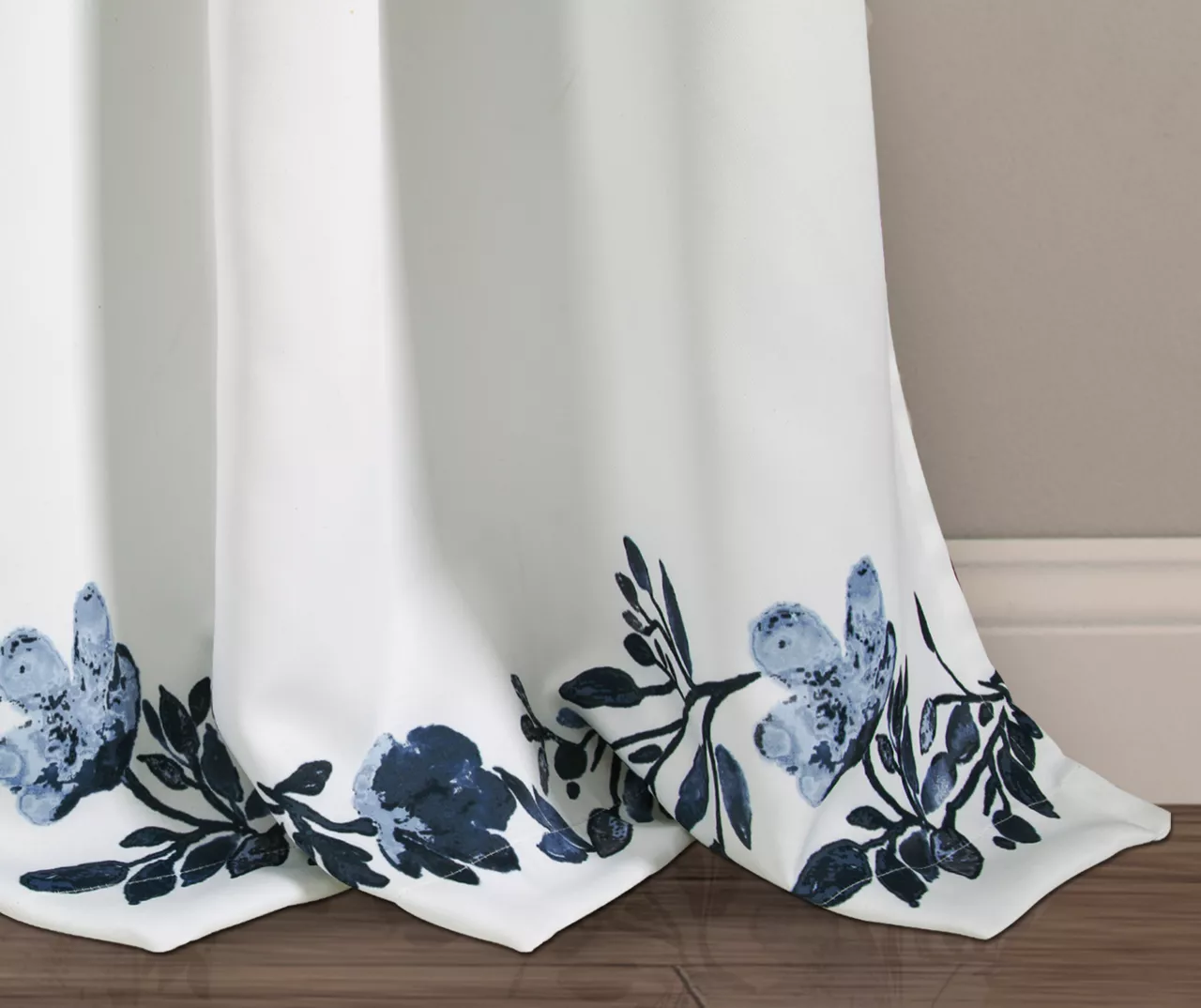 Tanisha Navy & White Floral Room-Darkening Rod Pocket Curtain Panel Pair, (84") 4 Tanisha Navy & White Floral Room-Darkening Rod Pocket Curtain Panel Pair, (84") - Image 4