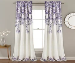 Tanisha Purple & Gray Floral Room-Darkening Rod Pocket Curtain Panel Pair, (84")