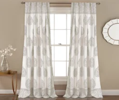 Teardrop Leaf Gray Room-Darkening Back Tab Curtain Panel Pair, (84")