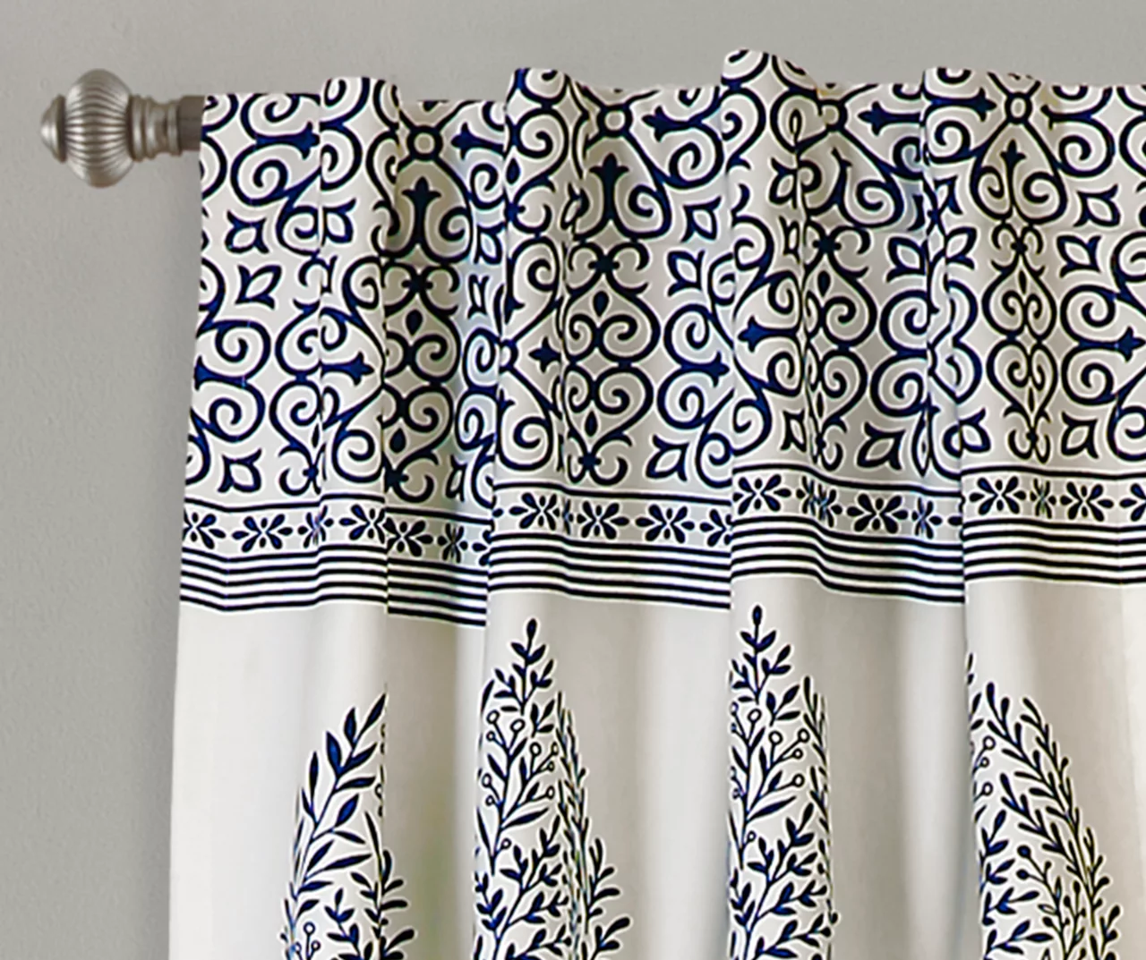 Teardrop Leaf Navy Room-Darkening Back Tab Curtain Panel Pair, (84") 3 Teardrop Leaf Navy Room-Darkening Back Tab Curtain Panel Pair, (84") - Image 3