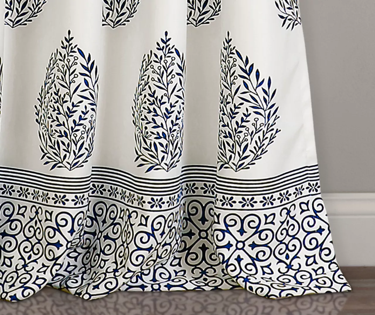 Teardrop Leaf Navy Room-Darkening Back Tab Curtain Panel Pair, (84") 4 Teardrop Leaf Navy Room-Darkening Back Tab Curtain Panel Pair, (84") - Image 4