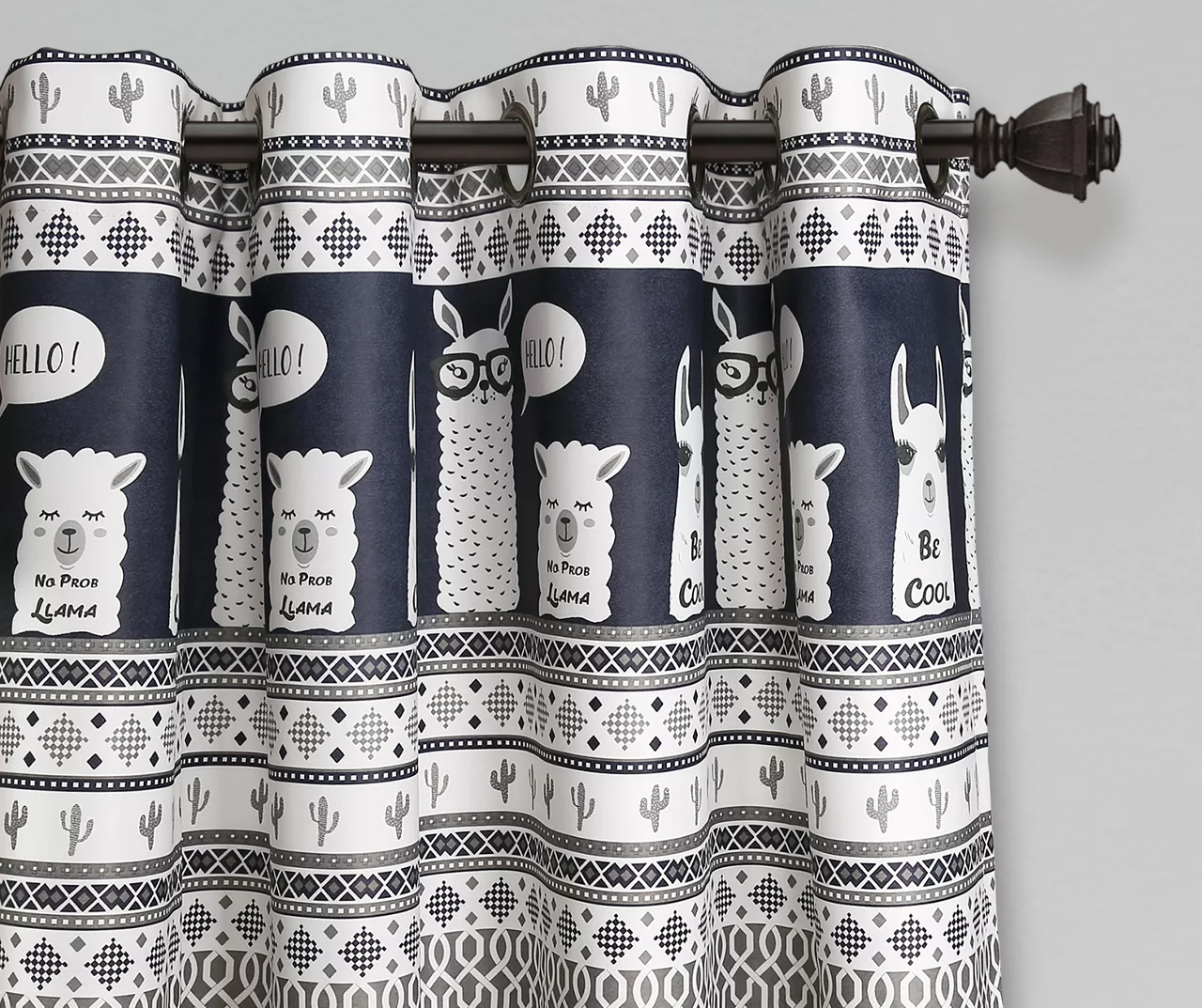 Llama Stripe Navy Room-Darkening Grommet Curtain Panel Pair, (84") 2 Llama Stripe Navy Room-Darkening Grommet Curtain Panel Pair, (84") - Image 2