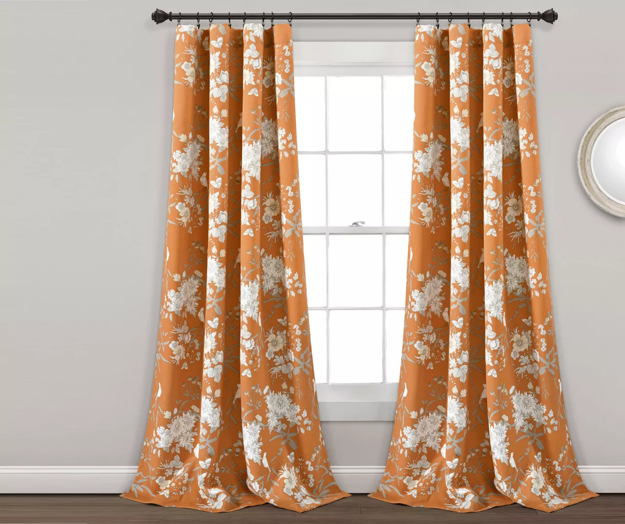 Botanical Garden Orange Room-Darkening Rod Pocket Curtain Panel Pair, (84") 1 Botanical Garden Orange Room-Darkening Rod Pocket Curtain Panel Pair, (84")