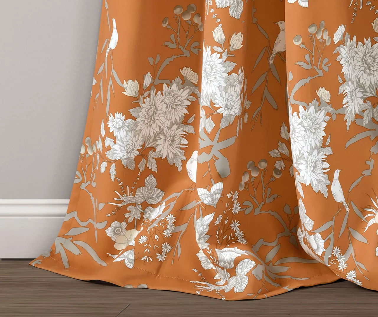 Botanical Garden Orange Room-Darkening Rod Pocket Curtain Panel Pair, (84") 4 Botanical Garden Orange Room-Darkening Rod Pocket Curtain Panel Pair, (84") - Image 4