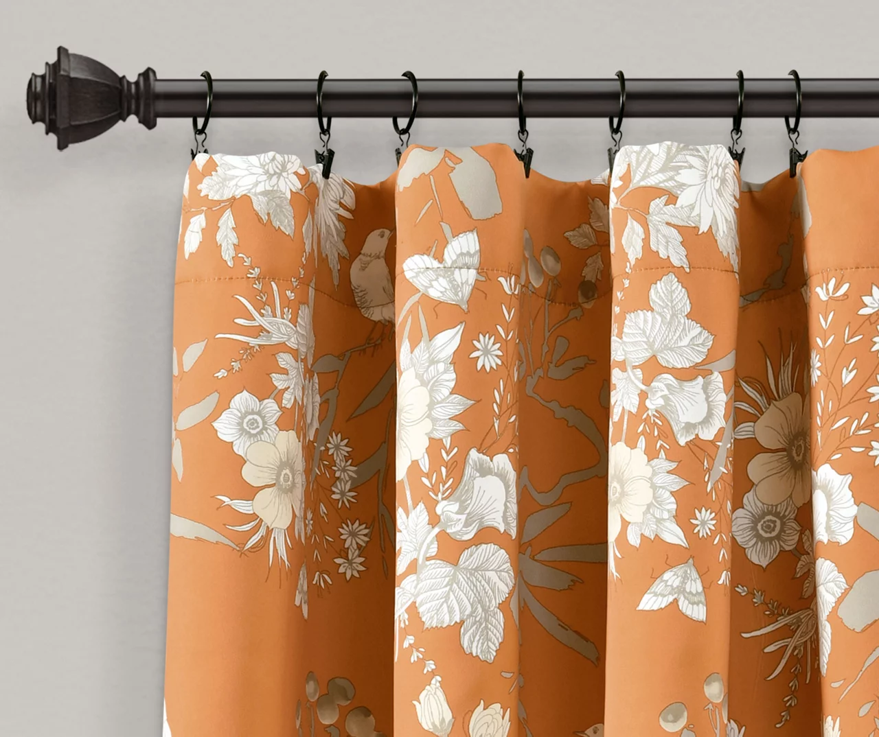 Botanical Garden Orange Room-Darkening Rod Pocket Curtain Panel Pair, (95") 2 Botanical Garden Orange Room-Darkening Rod Pocket Curtain Panel Pair, (95") - Image 2