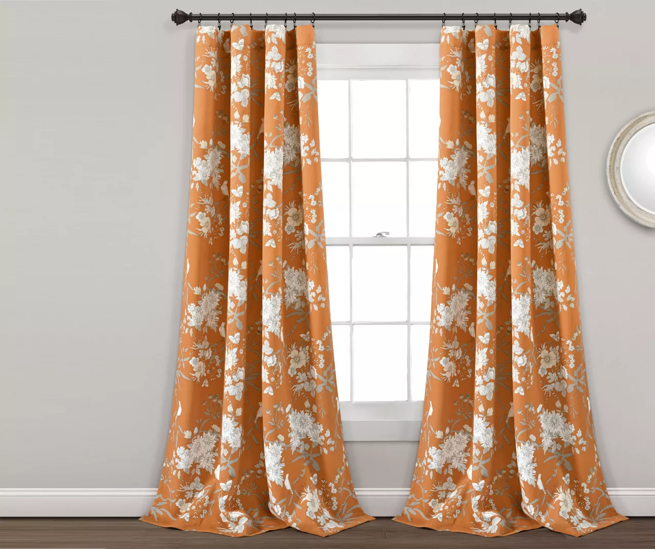 Botanical Garden Orange Room-Darkening Rod Pocket Curtain Panel Pair, (95") 1 Botanical Garden Orange Room-Darkening Rod Pocket Curtain Panel Pair, (95")