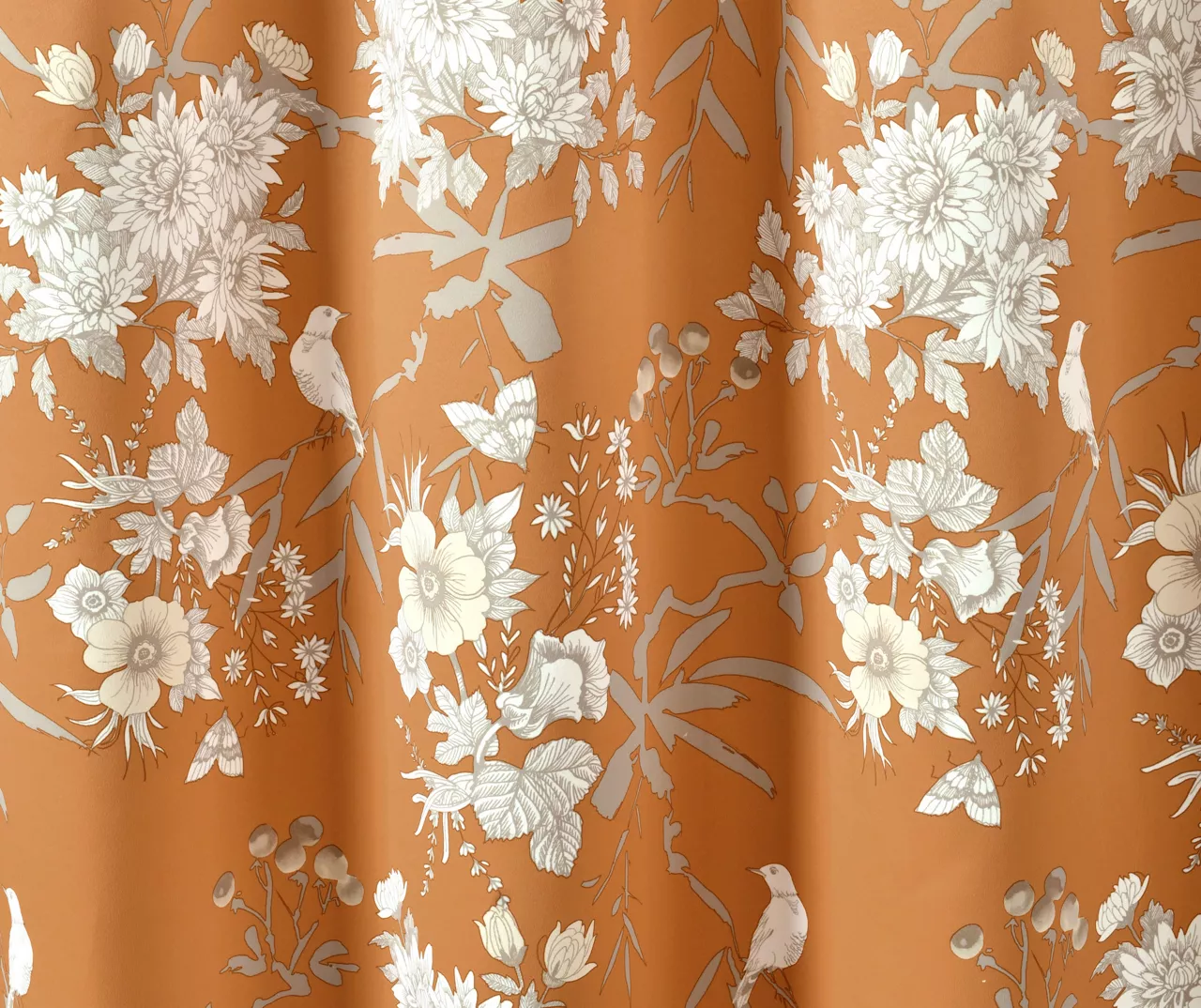 Botanical Garden Orange Room-Darkening Rod Pocket Curtain Panel Pair, (95") 3 Botanical Garden Orange Room-Darkening Rod Pocket Curtain Panel Pair, (95") - Image 3