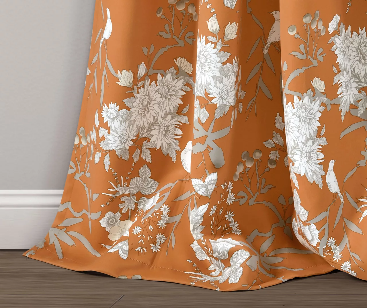Botanical Garden Orange Room-Darkening Rod Pocket Curtain Panel Pair, (95") 4 Botanical Garden Orange Room-Darkening Rod Pocket Curtain Panel Pair, (95") - Image 4