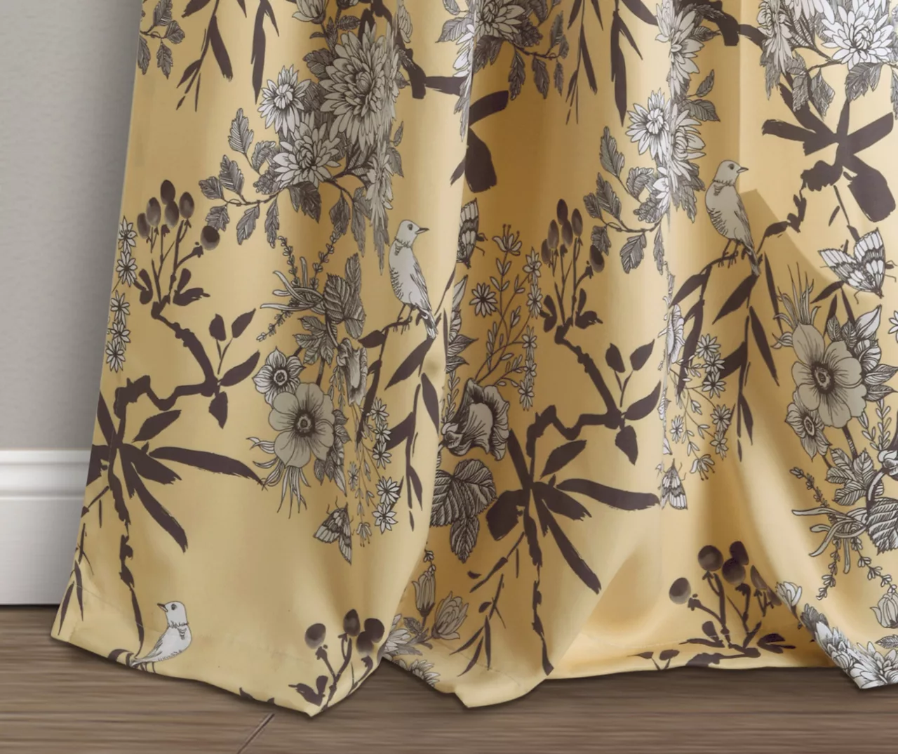 Botanical Garden Yellow Room-Darkening Rod Pocket Curtain Panel Pair, (84") 3 Botanical Garden Yellow Room-Darkening Rod Pocket Curtain Panel Pair, (84") - Image 3