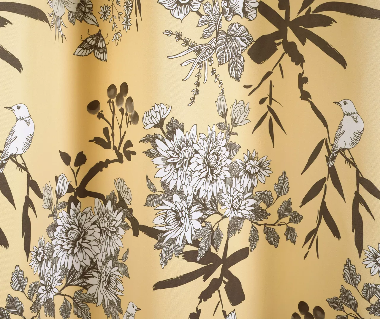 Botanical Garden Yellow Room-Darkening Rod Pocket Curtain Panel Pair, (84") 4 Botanical Garden Yellow Room-Darkening Rod Pocket Curtain Panel Pair, (84") - Image 4