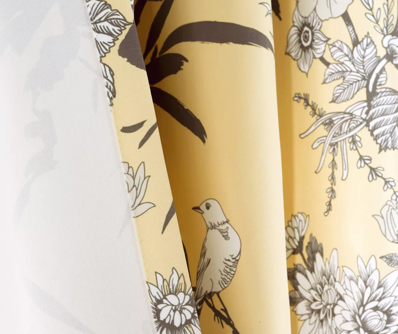 Botanical Garden Yellow Room-Darkening Rod Pocket Curtain Panel Pair, (84") 5 Botanical Garden Yellow Room-Darkening Rod Pocket Curtain Panel Pair, (84") - Image 5