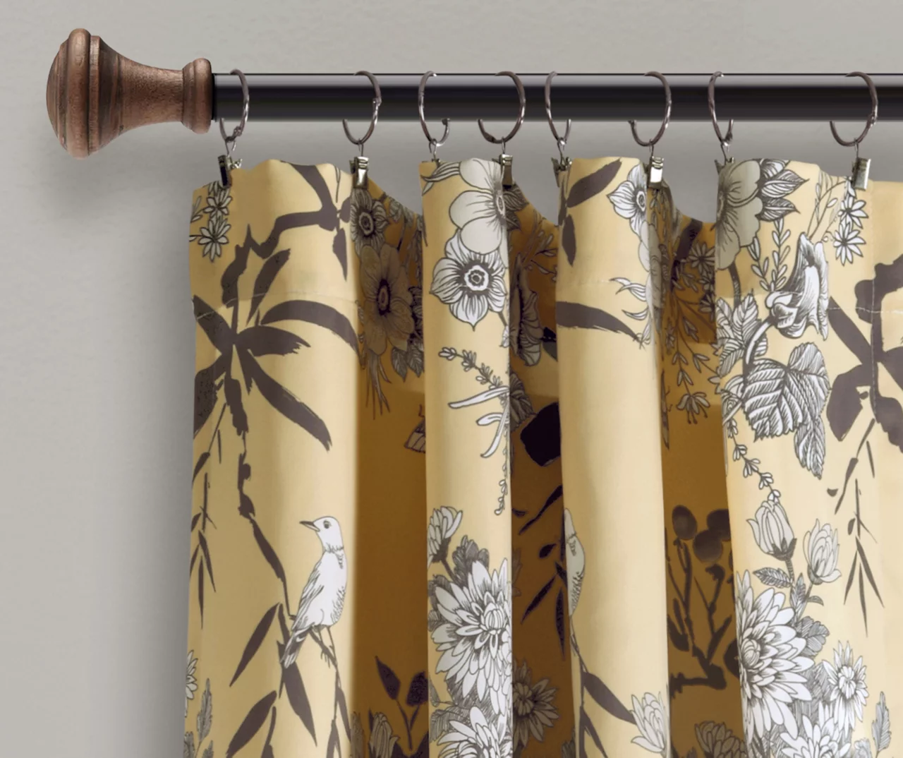 Botanical Garden Yellow Room-Darkening Rod Pocket Curtain Panel Pair, (95") 2 Botanical Garden Yellow Room-Darkening Rod Pocket Curtain Panel Pair, (95") - Image 2