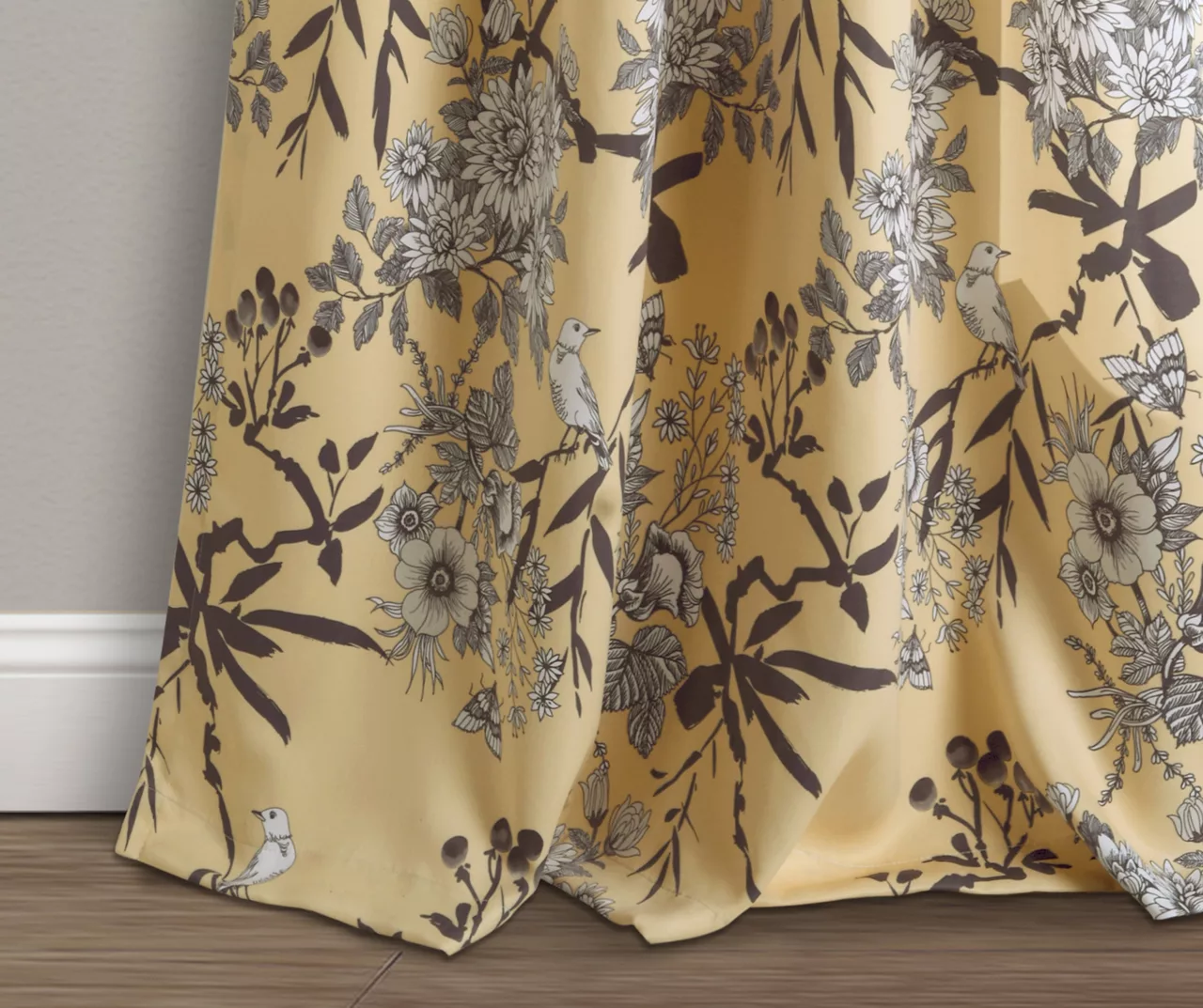 Botanical Garden Yellow Room-Darkening Rod Pocket Curtain Panel Pair, (95") 3 Botanical Garden Yellow Room-Darkening Rod Pocket Curtain Panel Pair, (95") - Image 3