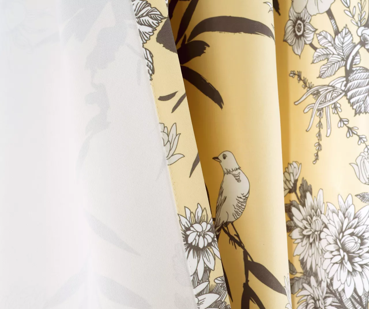 Botanical Garden Yellow Room-Darkening Rod Pocket Curtain Panel Pair, (95") 5 Botanical Garden Yellow Room-Darkening Rod Pocket Curtain Panel Pair, (95") - Image 5