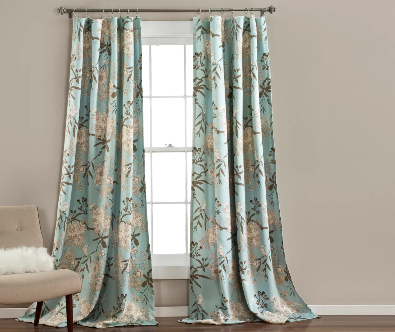 Botanical Garden Blue Room-Darkening Rod Pocket Curtain Panel Pair, (84") 1 Botanical Garden Blue Room-Darkening Rod Pocket Curtain Panel Pair, (84")
