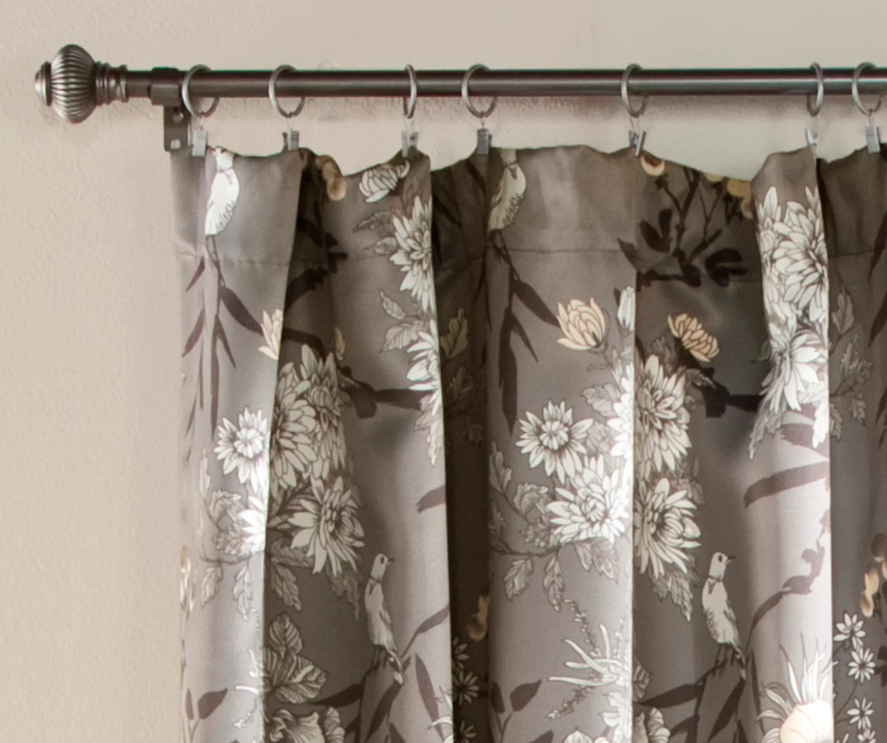 Botanical Garden Gray Room-Darkening Rod Pocket Curtain Panel Pair, (84") 2 Botanical Garden Gray Room-Darkening Rod Pocket Curtain Panel Pair, (84") - Image 2