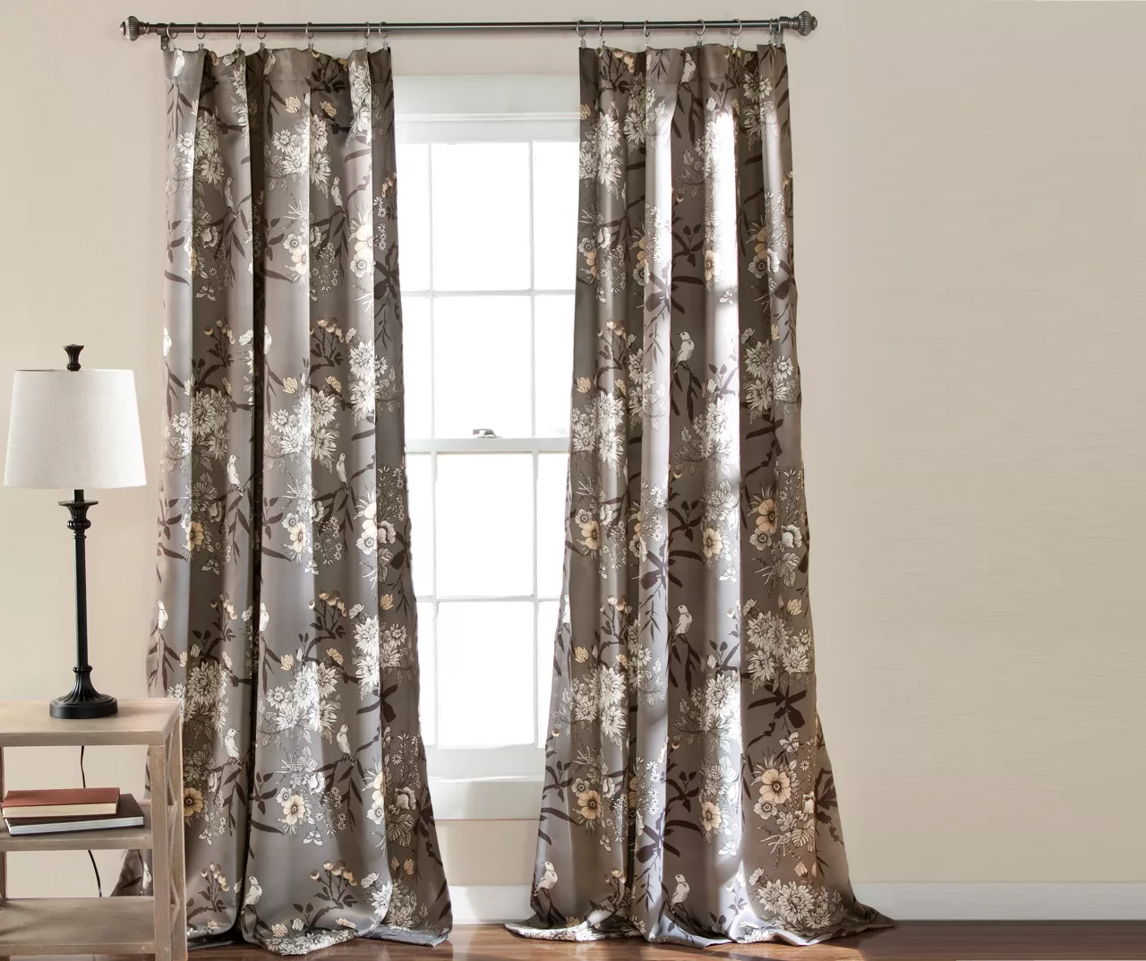Botanical Garden Gray Room-Darkening Rod Pocket Curtain Panel Pair, (84") 1 Botanical Garden Gray Room-Darkening Rod Pocket Curtain Panel Pair, (84")