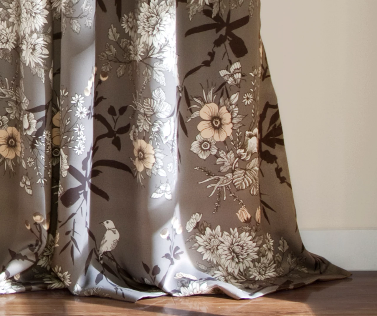 Botanical Garden Gray Room-Darkening Rod Pocket Curtain Panel Pair, (84") 3 Botanical Garden Gray Room-Darkening Rod Pocket Curtain Panel Pair, (84") - Image 3