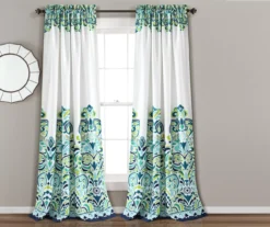 Clara Blue & Green Paisley Room-Darkening Rod Pocket Curtain Panel Pair, (84")