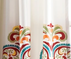 Clara Turquoise & Tangerine Paisley Room-Darkening Rod Pocket Curtain Panel Pair, (84") -Cuisinart Store 810468307 2