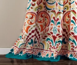 Clara Turquoise & Tangerine Paisley Room-Darkening Rod Pocket Curtain Panel Pair, (84") -Cuisinart Store 810468307 4