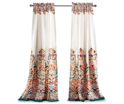 Clara Turquoise & Tangerine Paisley Room-Darkening Rod Pocket Curtain Panel Pair, (84") -Cuisinart Store 810468307 7