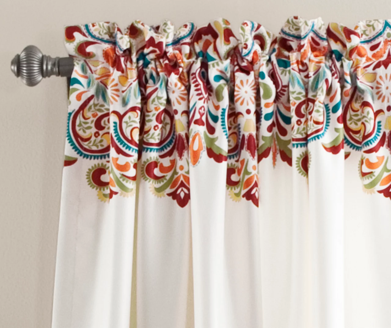 Clara Turquoise & Tangerine Paisley Room-Darkening Rod Pocket Curtain Panel Pair, (95") 2 Clara Turquoise & Tangerine Paisley Room-Darkening Rod Pocket Curtain Panel Pair, (95") - Image 2