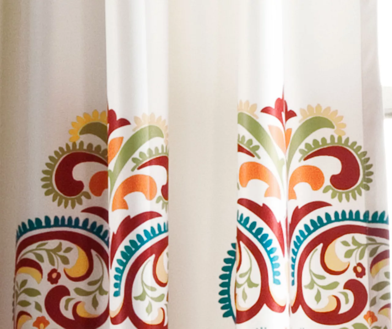 Clara Turquoise & Tangerine Paisley Room-Darkening Rod Pocket Curtain Panel Pair, (95") 3 Clara Turquoise & Tangerine Paisley Room-Darkening Rod Pocket Curtain Panel Pair, (95") - Image 3