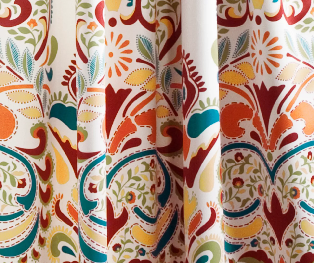 Clara Turquoise & Tangerine Paisley Room-Darkening Rod Pocket Curtain Panel Pair, (95") 4 Clara Turquoise & Tangerine Paisley Room-Darkening Rod Pocket Curtain Panel Pair, (95") - Image 4
