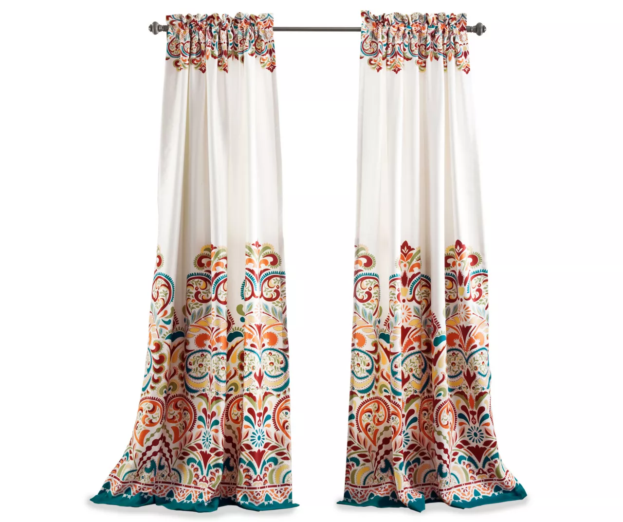 Clara Turquoise & Tangerine Paisley Room-Darkening Rod Pocket Curtain Panel Pair, (95") 8 Clara Turquoise & Tangerine Paisley Room-Darkening Rod Pocket Curtain Panel Pair, (95") - Image 8