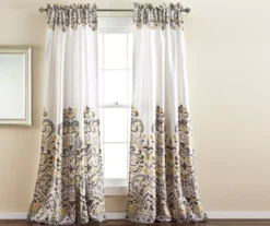 Clara Gray & Yellow Paisley Room-Darkening Rod Pocket Curtain Panel Pair, (84")
