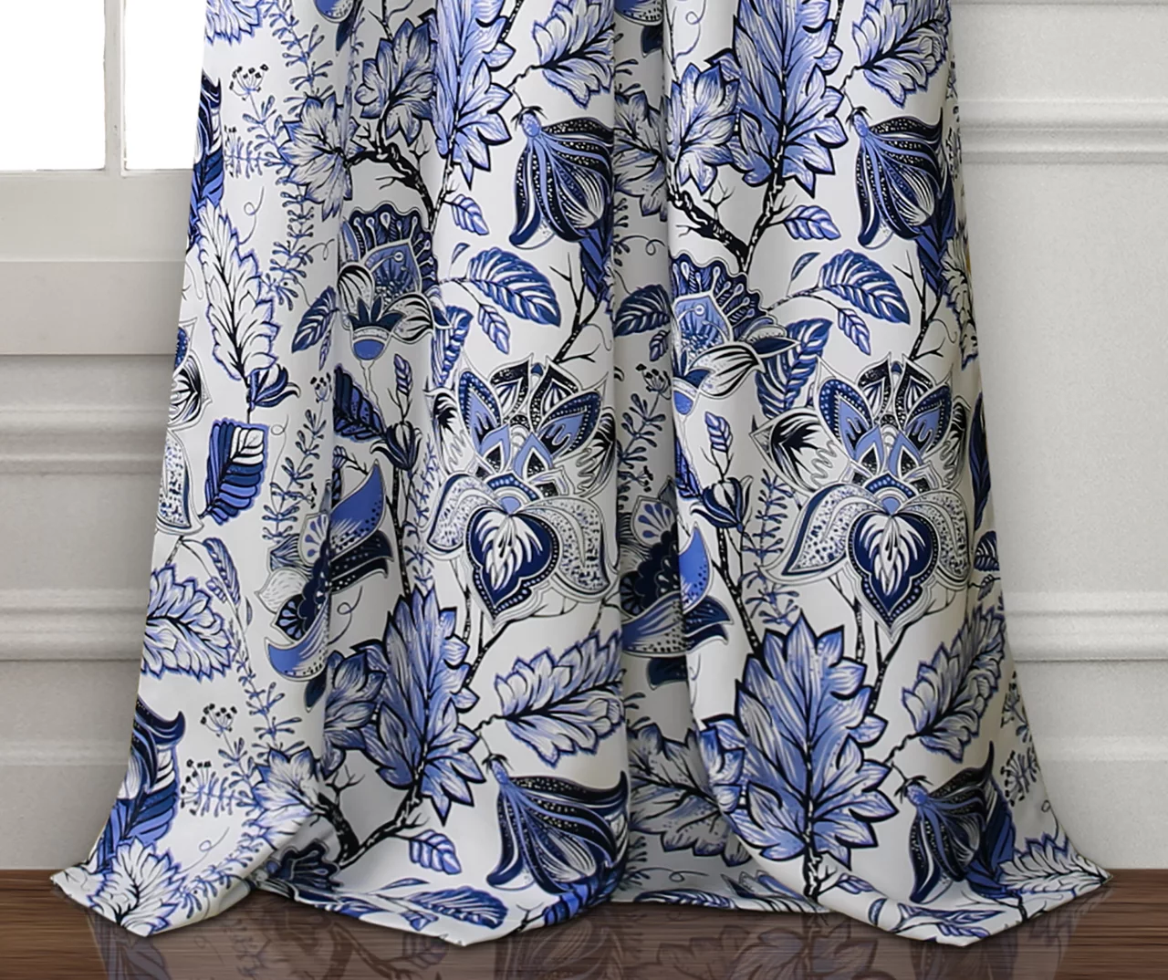 Cynthia Jacobean Blue Room-Darkening Rod Pocket Curtain Panel Pair, (120") 4 Cynthia Jacobean Blue Room-Darkening Rod Pocket Curtain Panel Pair, (120") - Image 4
