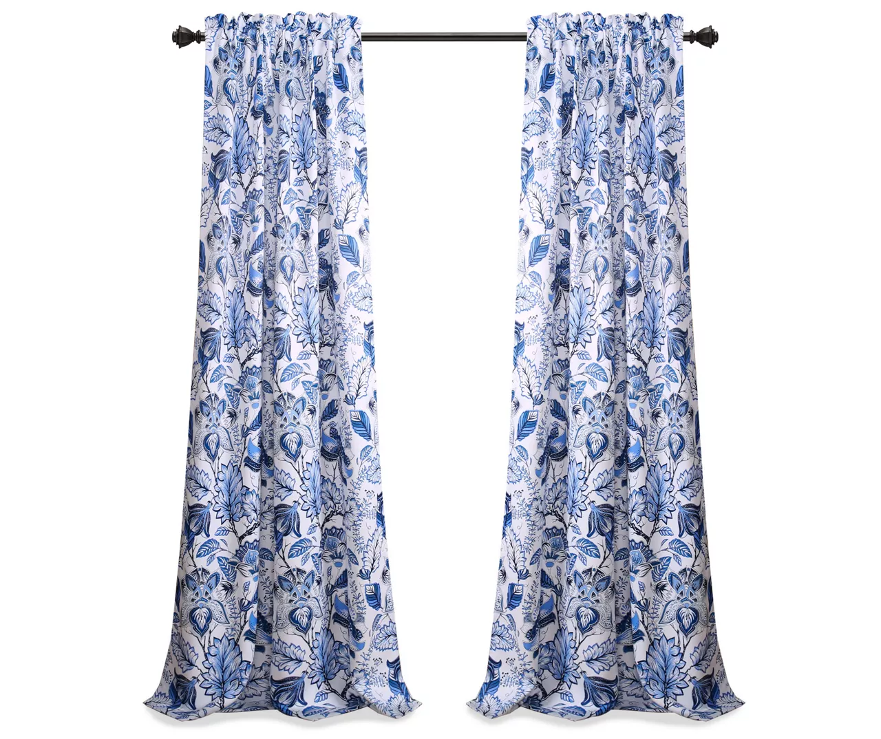 Cynthia Jacobean Blue Room-Darkening Rod Pocket Curtain Panel Pair, (120") 8 Cynthia Jacobean Blue Room-Darkening Rod Pocket Curtain Panel Pair, (120") - Image 8