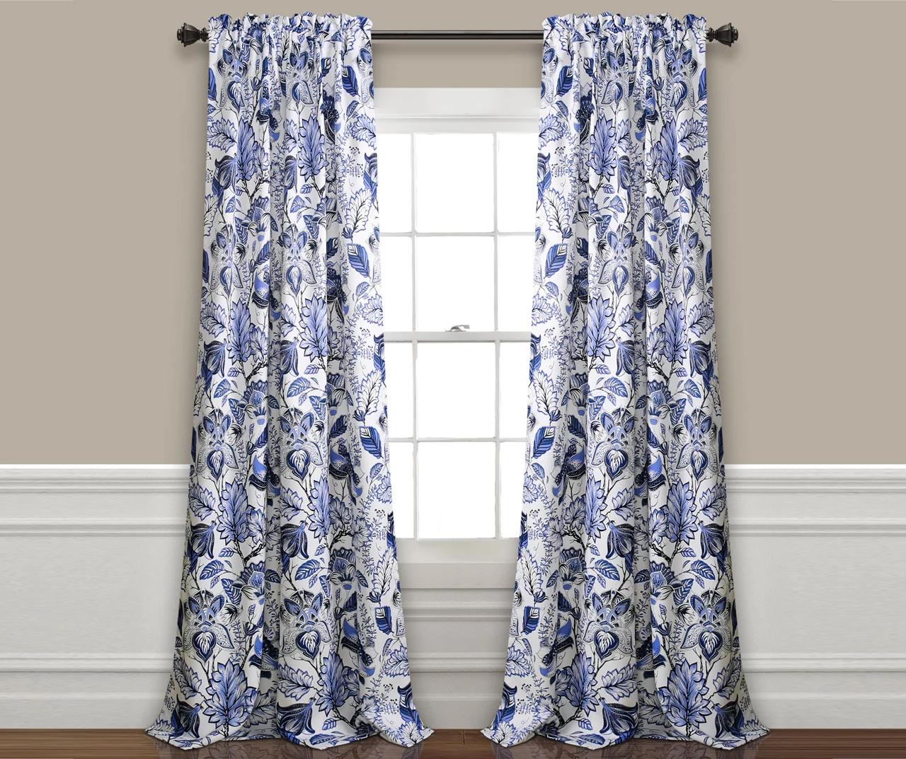 Cynthia Jacobean Blue Room-Darkening Rod Pocket Curtain Panel Pair 5 Cynthia Jacobean Blue Room-Darkening Rod Pocket Curtain Panel Pair - Image 5