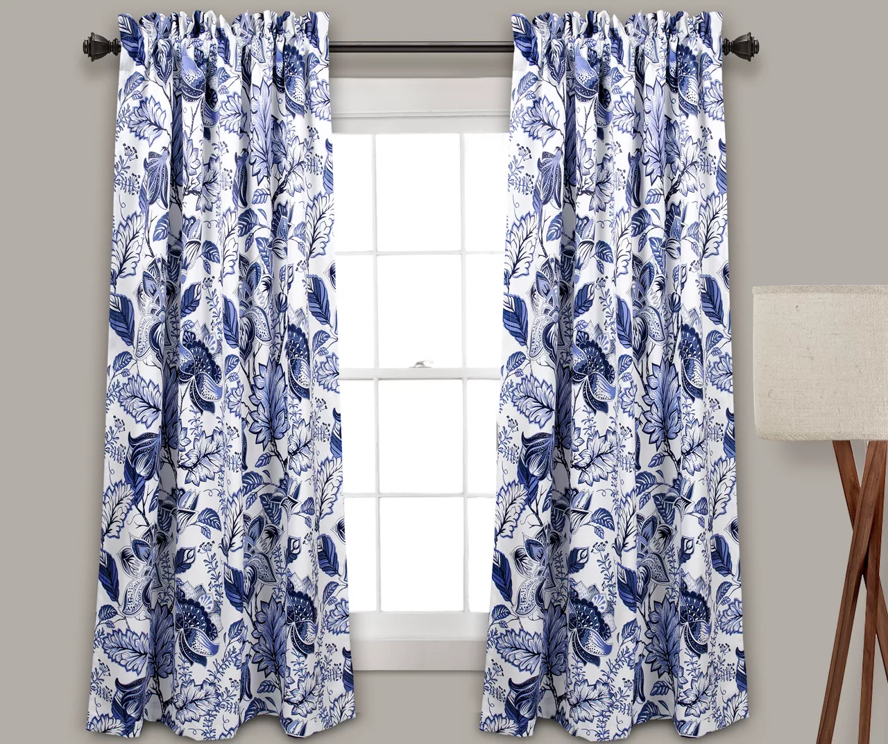Cynthia Jacobean Blue Room-Darkening Rod Pocket Curtain Panel Pair 1 Cynthia Jacobean Blue Room-Darkening Rod Pocket Curtain Panel Pair