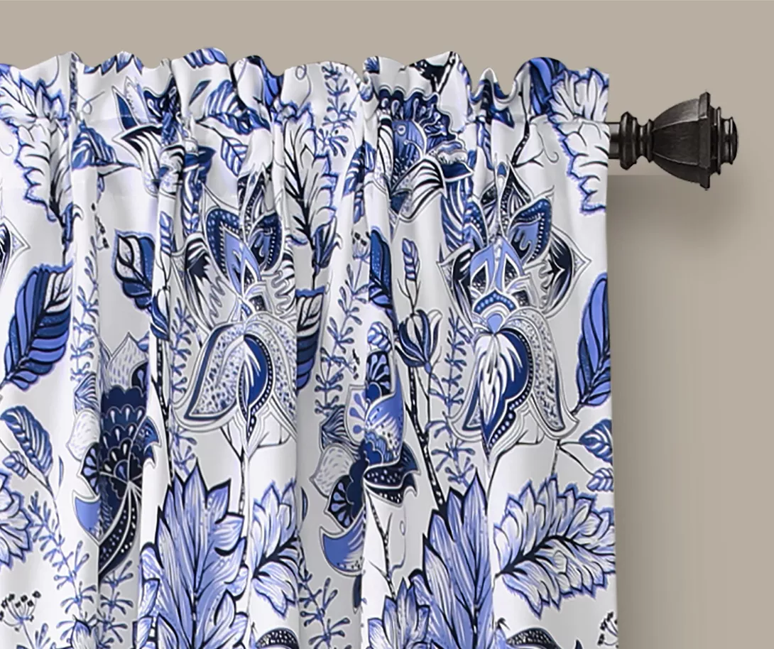 Cynthia Jacobean Blue Room-Darkening Rod Pocket Curtain Panel Pair, (84") 2 Cynthia Jacobean Blue Room-Darkening Rod Pocket Curtain Panel Pair, (84") - Image 2