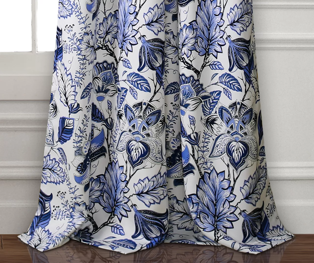 Cynthia Jacobean Blue Room-Darkening Rod Pocket Curtain Panel Pair, (84") 4 Cynthia Jacobean Blue Room-Darkening Rod Pocket Curtain Panel Pair, (84") - Image 4