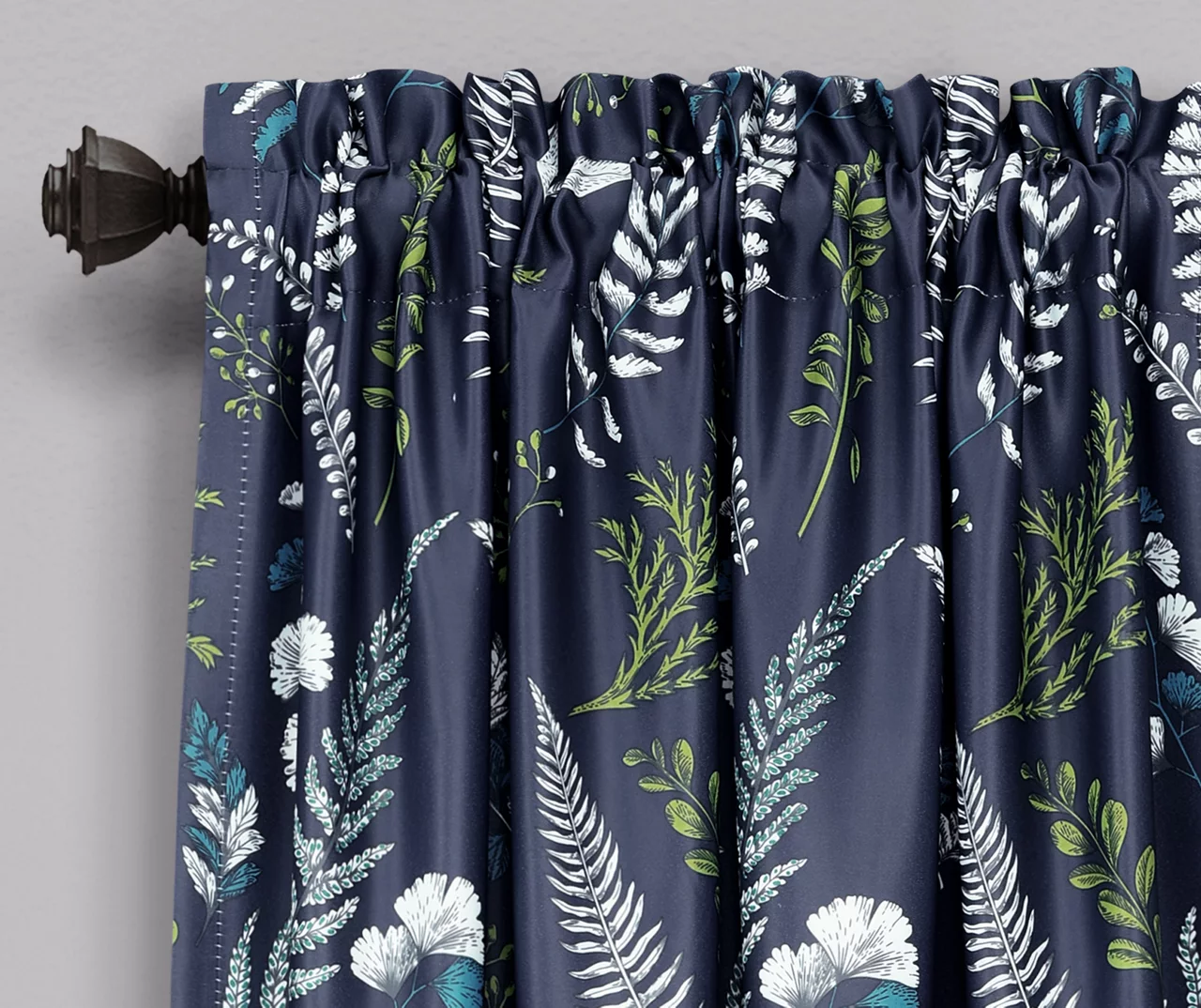Devonia Allover Navy & Green Floral Room-Darkening Rod Pocket Curtain Panel Pair, (84") 2 Devonia Allover Navy & Green Floral Room-Darkening Rod Pocket Curtain Panel Pair, (84") - Image 2
