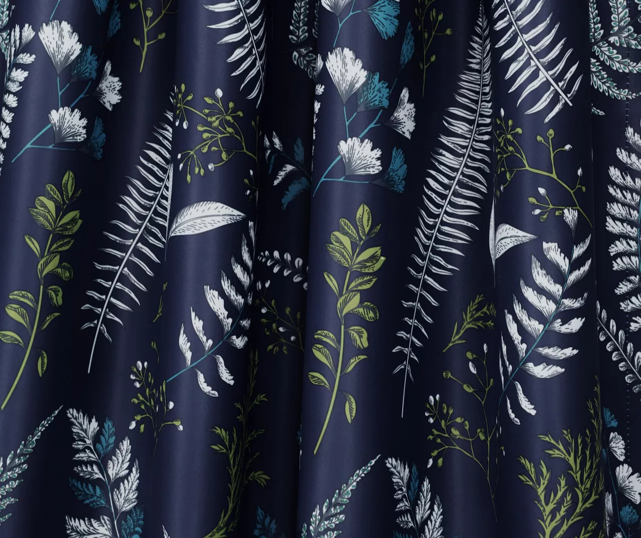 Devonia Allover Navy & Green Floral Room-Darkening Rod Pocket Curtain Panel Pair, (84") 3 Devonia Allover Navy & Green Floral Room-Darkening Rod Pocket Curtain Panel Pair, (84") - Image 3