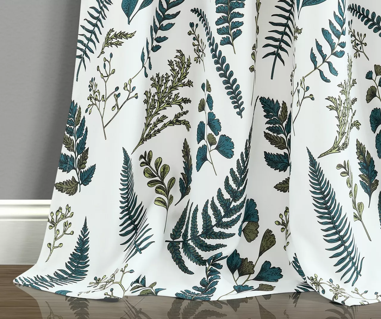 Devonia Allover White & Green Floral Room-Darkening Rod Pocket Curtain Panel Pair, (84") 4 Devonia Allover White & Green Floral Room-Darkening Rod Pocket Curtain Panel Pair, (84") - Image 4