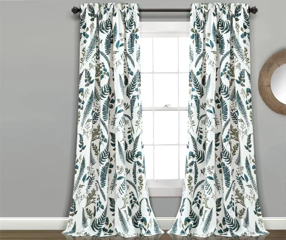 Devonia Allover White & Green Floral Room-Darkening Rod Pocket Curtain Panel Pair, (84") 1 Devonia Allover White & Green Floral Room-Darkening Rod Pocket Curtain Panel Pair, (84")