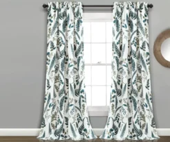 Devonia Allover White & Green Floral Room-Darkening Rod Pocket Curtain Panel Pair, (95")