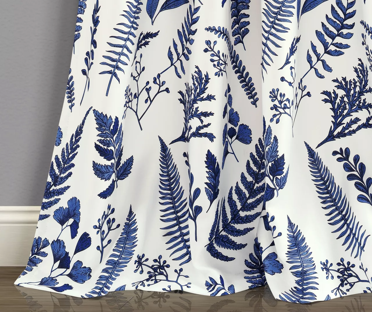 Devonia Allover White & Navy Floral Room-Darkening Rod Pocket Curtain Panel Pair, (84") 4 Devonia Allover White & Navy Floral Room-Darkening Rod Pocket Curtain Panel Pair, (84") - Image 4