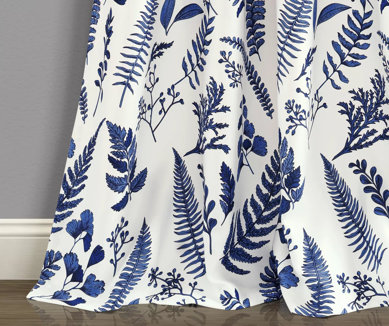 Devonia Allover White & Navy Floral Room-Darkening Rod Pocket Curtain Panel Pair, (95") 4 Devonia Allover White & Navy Floral Room-Darkening Rod Pocket Curtain Panel Pair, (95") - Image 4